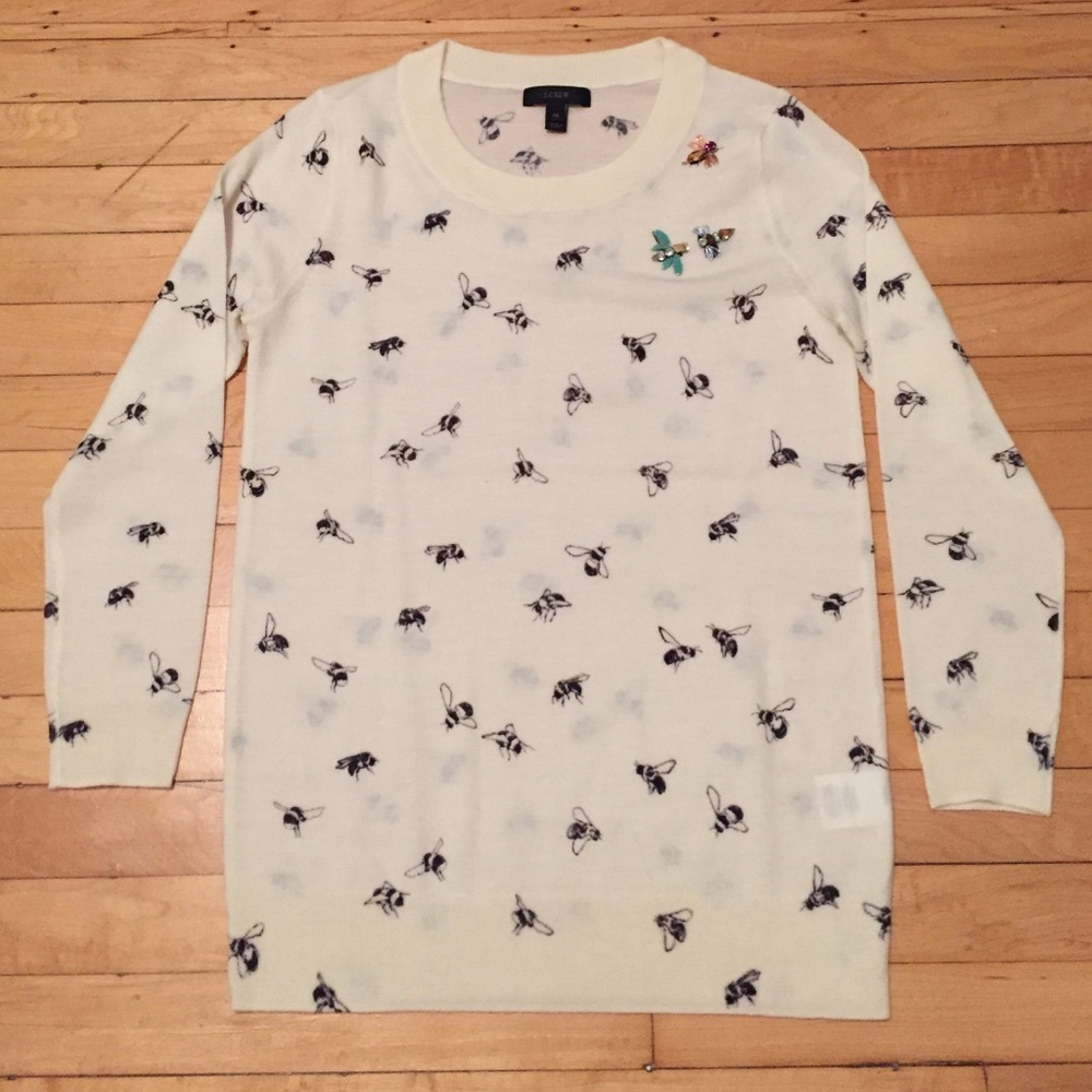 EUC JCrew Tippi Embellished Bee Print Sweater XS